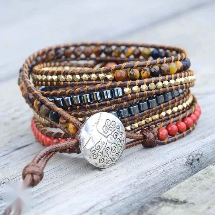 Bracelet oeil de tigre, hématite et jaspe rouge