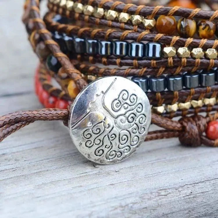 Bracelet oeil de tigre, hématite et jaspe rouge