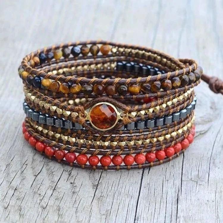 Bracelet oeil de tigre, hématite et jaspe rouge