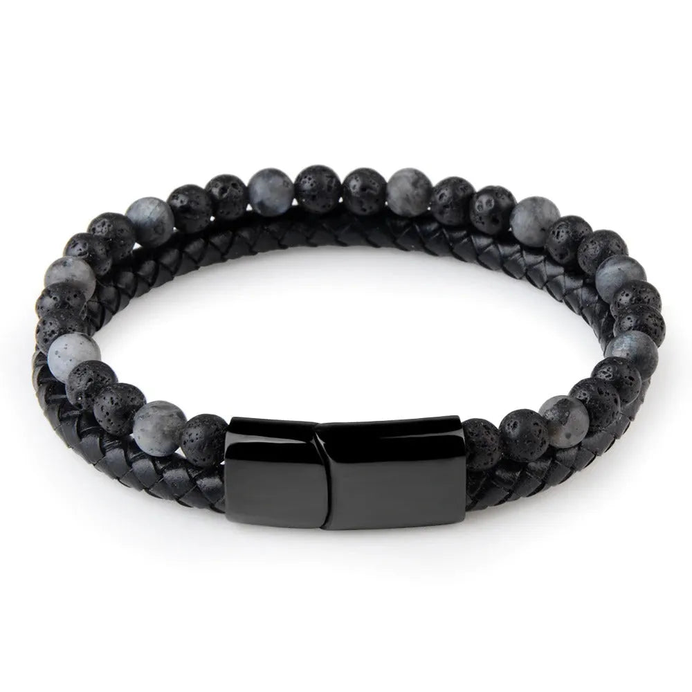 Bracelet oeil de tigre et pierre de lave homme