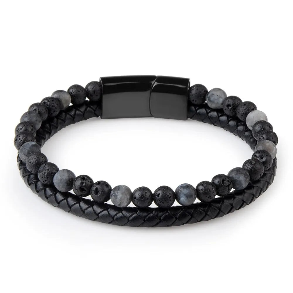 Bracelet oeil de tigre et pierre de lave homme