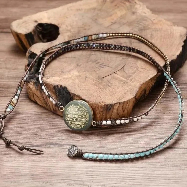 Bracelet aventurine fleur de vie, vert