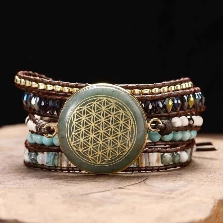 Bracelet aventurine fleur de vie, vert