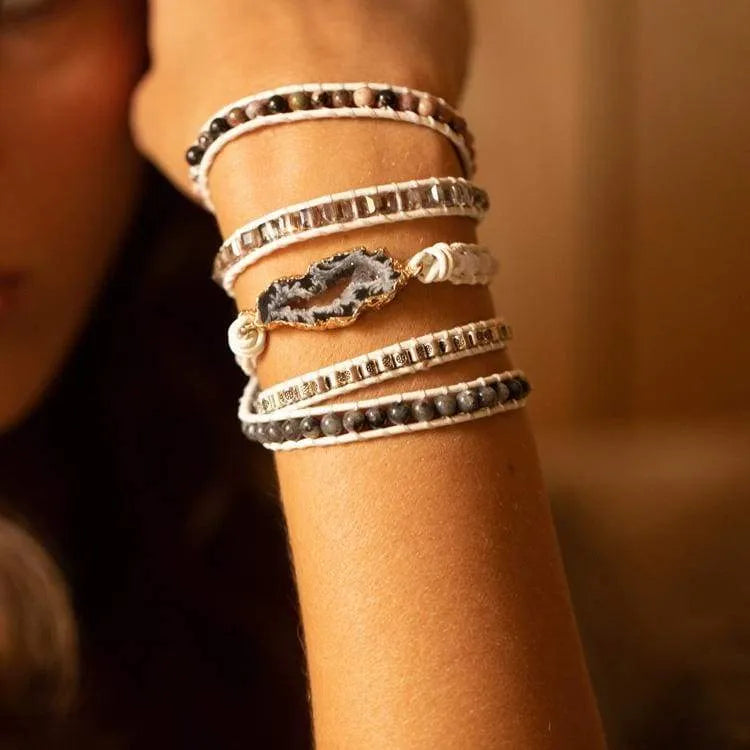 Bracelet labradorite blanche et druse