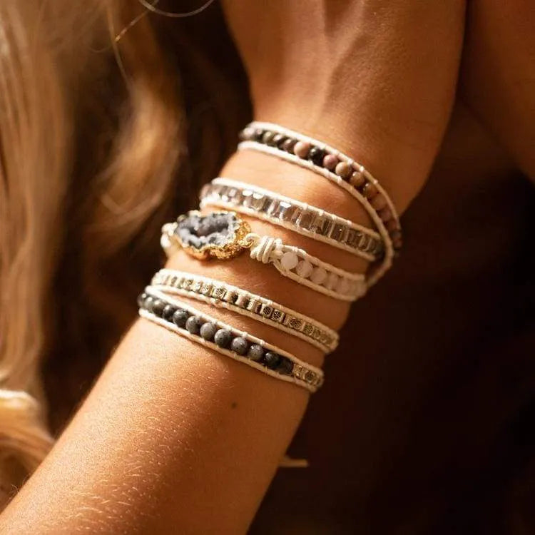Bracelet labradorite blanche et druse