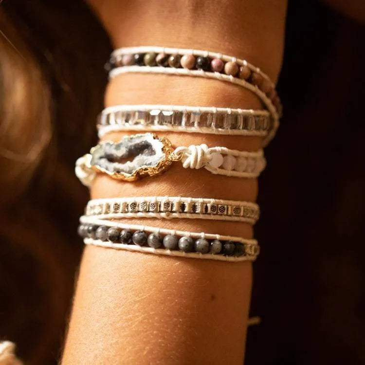 Bracelet labradorite blanche et druse