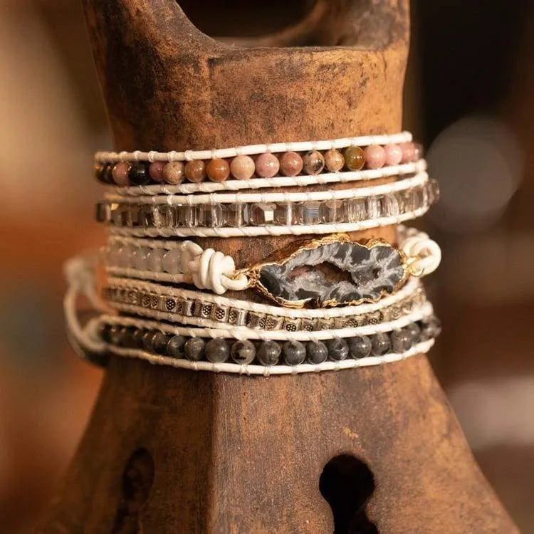 Bracelet labradorite blanche et druse