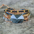 Bracelet labradorite enveloppant en cuir