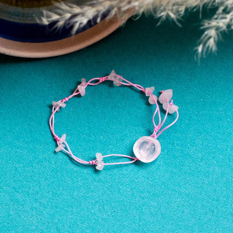 Bracelet de cheville quartz rose et améthyste