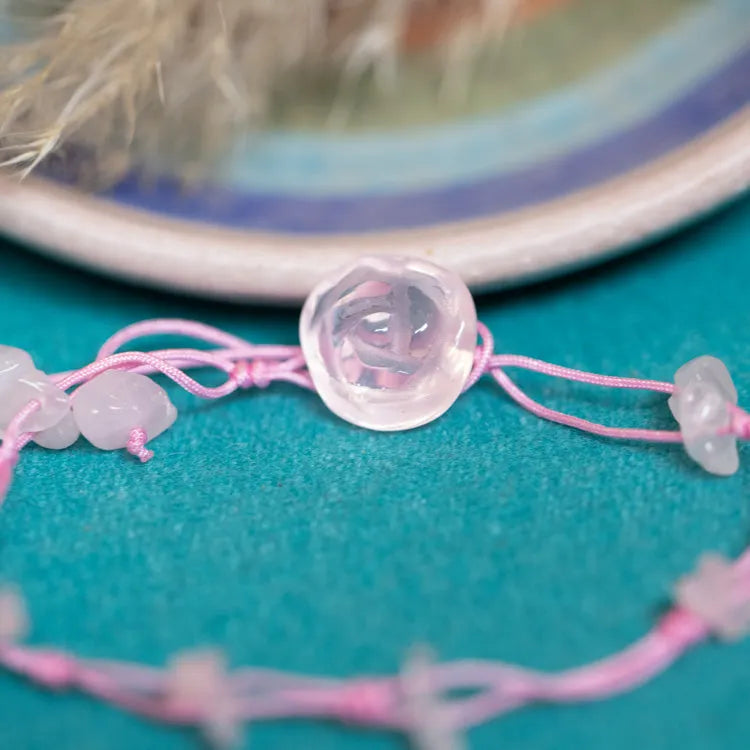 Bracelet de cheville quartz rose et améthyste