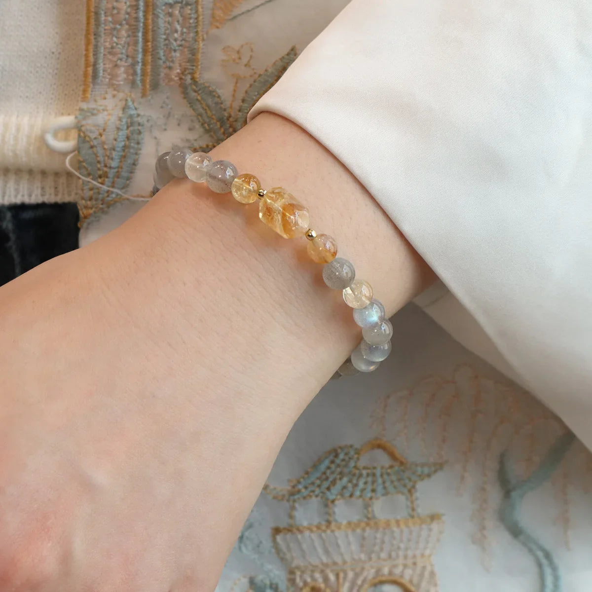 Bracelet pierre de lune, citrine et quartz fraise