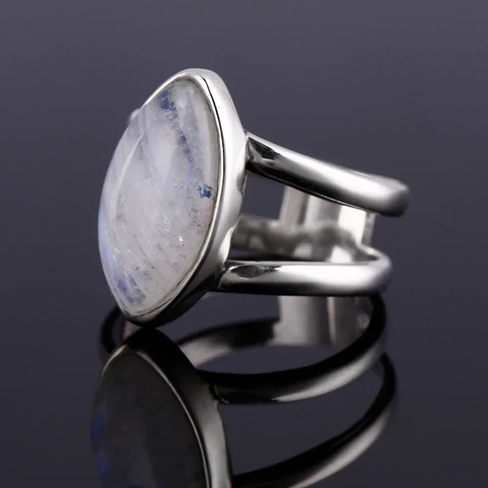 Bague pierre de lune simple en argent 925