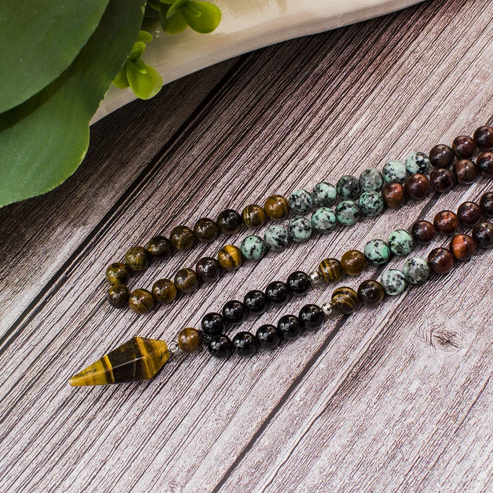Mala tibétain onyx et turquoise africaine