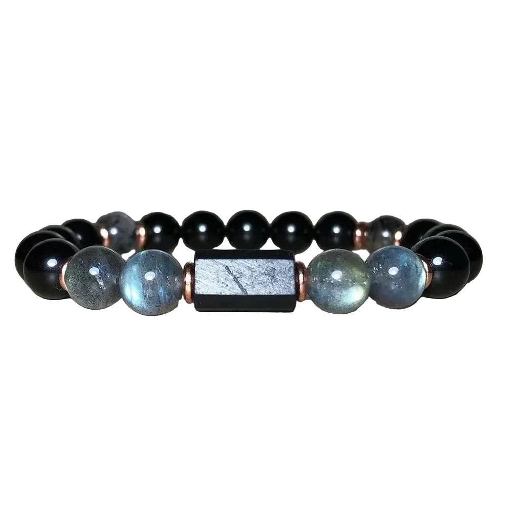 Bracelet labradorite, tourmaline noire et quartz tourmaliné