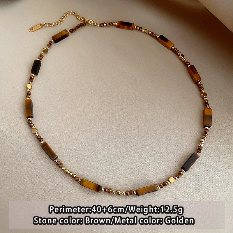 Collier oeil de tigre double rang style rétro