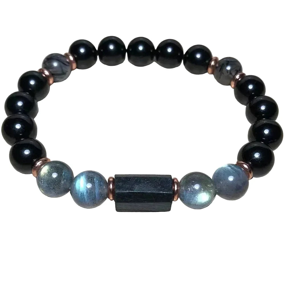 Bracelet labradorite, tourmaline noire et quartz tourmaliné