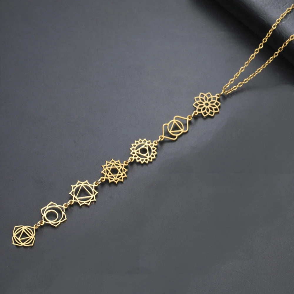 Collier 7 chakras pendentif en acier inoxydable