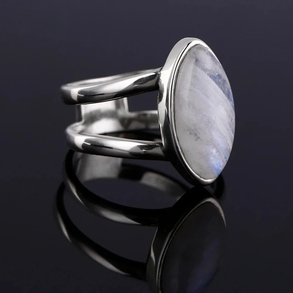 Bague pierre de lune simple en argent 925