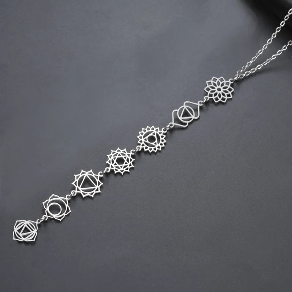Collier 7 chakras pendentif en acier inoxydable