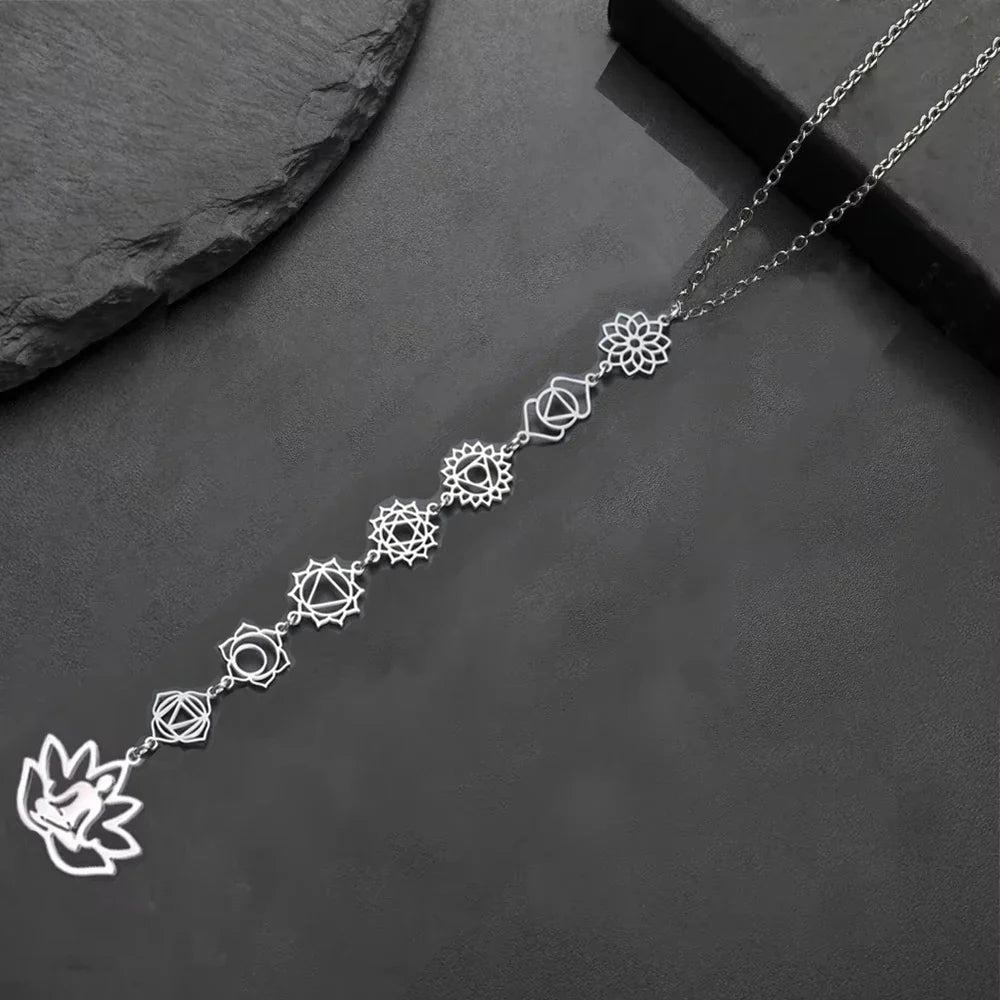 Collier 7 chakras pendentif en acier inoxydable