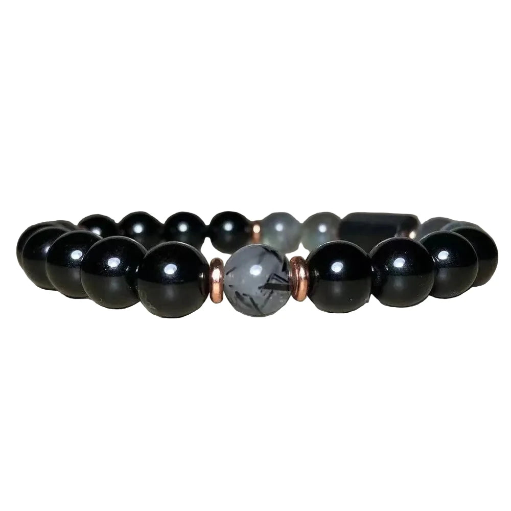 Bracelet labradorite, tourmaline noire et quartz tourmaliné