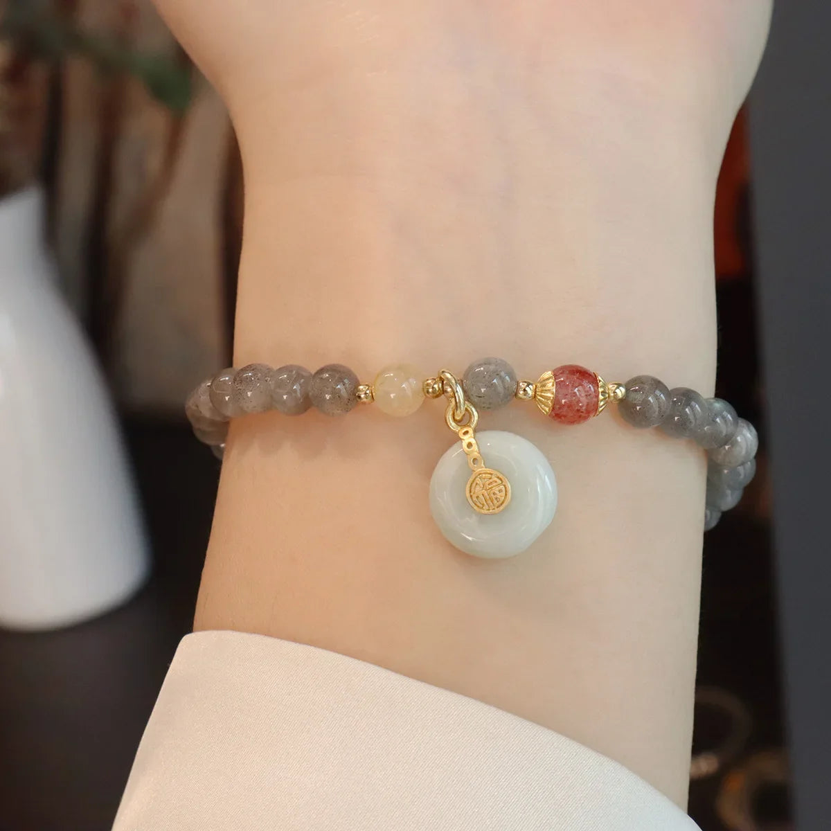 Bracelet pierre de lune, citrine et quartz fraise