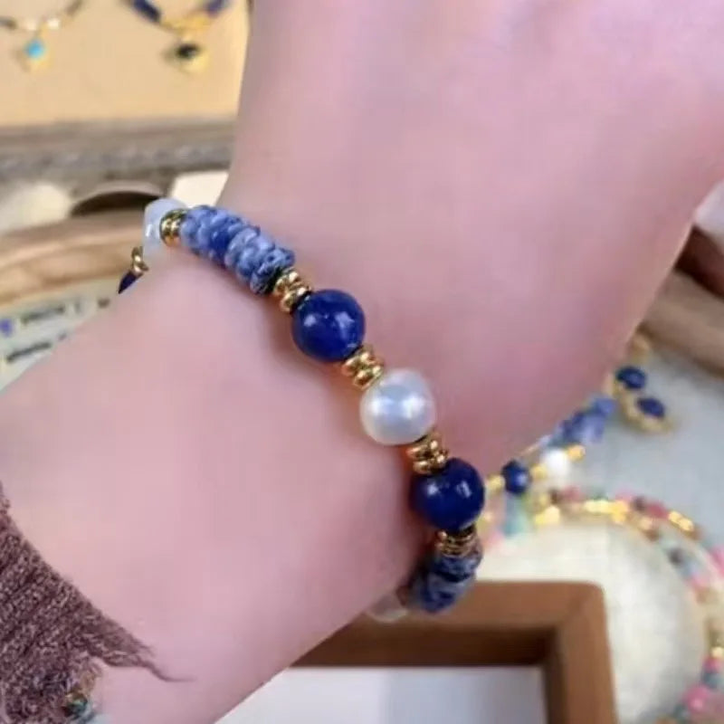 Bracelet lapis lazuli et perle d'eau douce