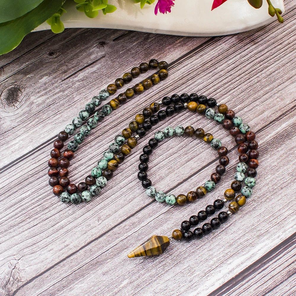 Mala tibétain onyx et turquoise africaine