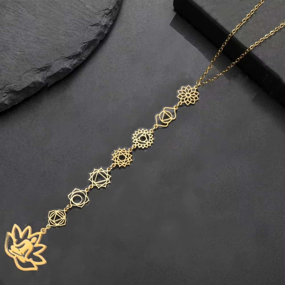Collier 7 chakras pendentif en acier inoxydable