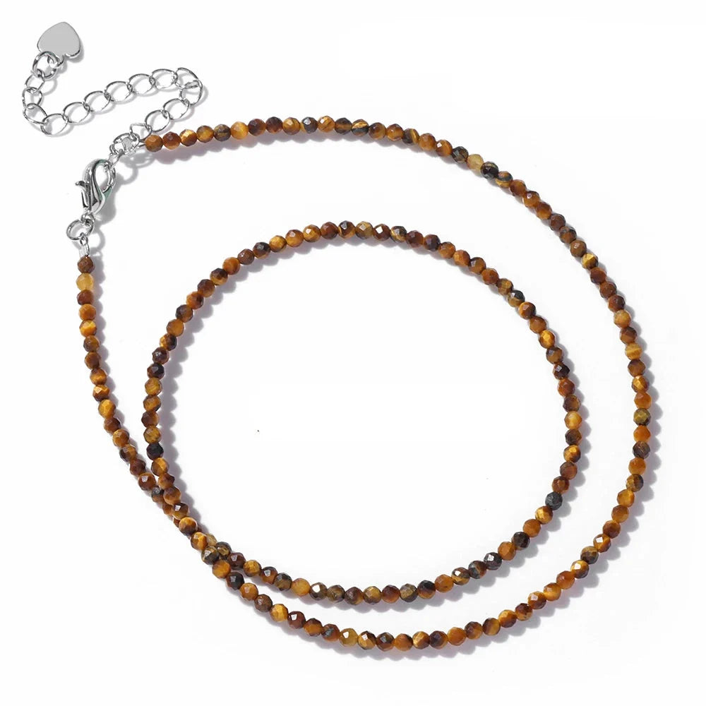 Collier oeil de tigre choker perles 2 mm