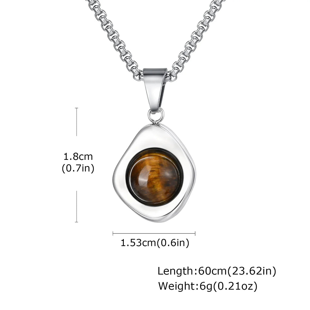 Collier oeil de tigre et agate pendentif irrégulier