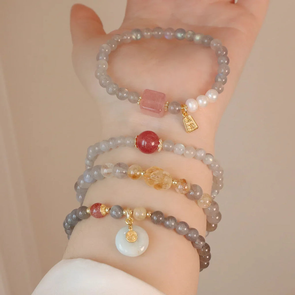 Bracelet pierre de lune, citrine et quartz fraise