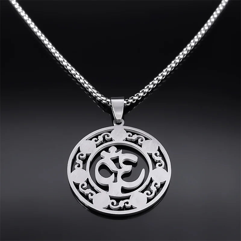 Collier 7 chakras symbole Om en acier