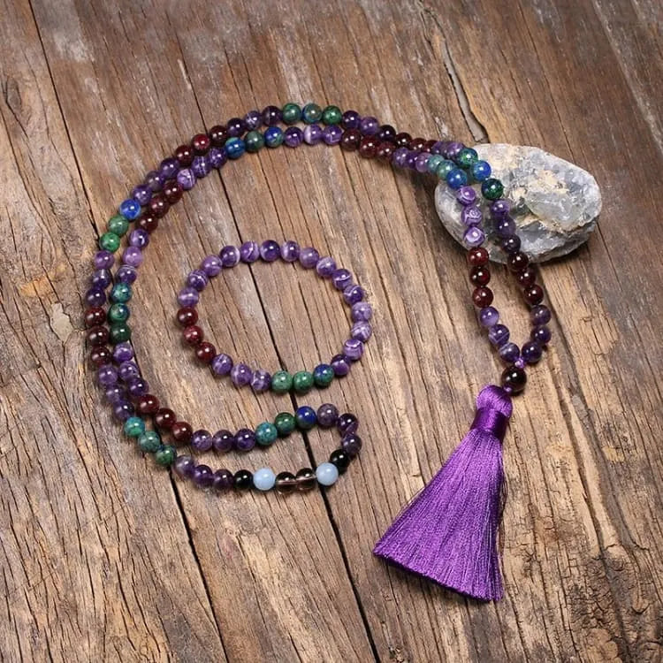 Bracelet améthyste et azurite, collier assorti