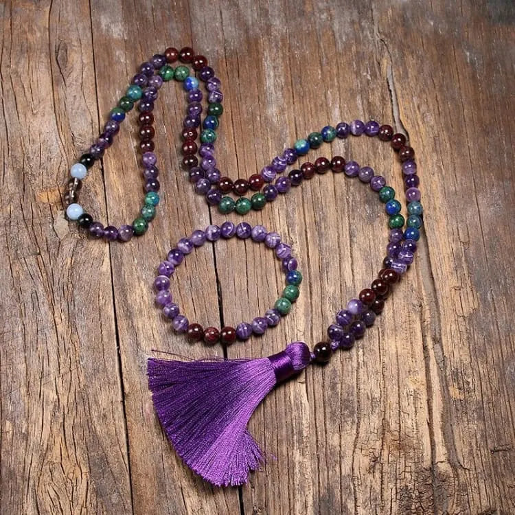 Bracelet améthyste et azurite, collier assorti