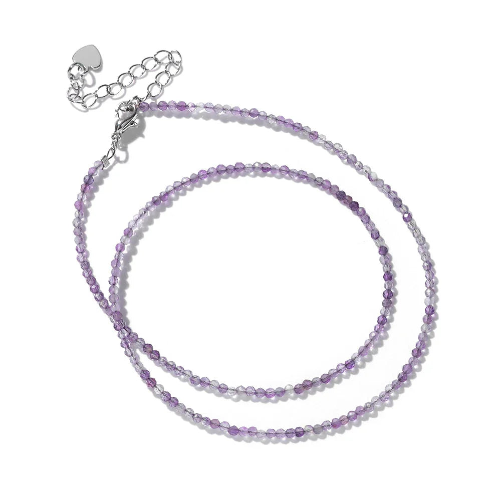 Collier améthyste choker perles 2 mm