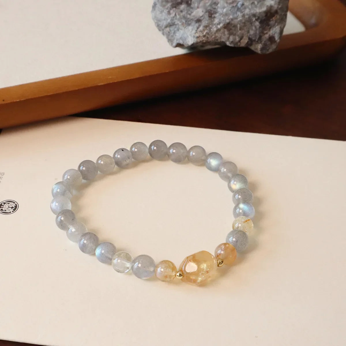 Bracelet pierre de lune, citrine et quartz fraise