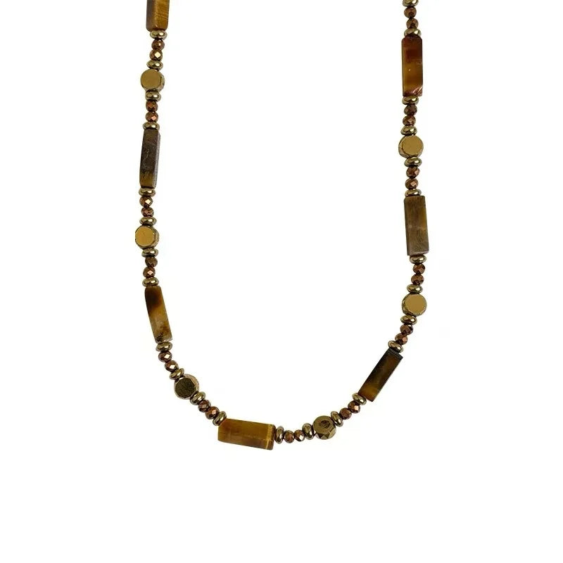 Collier oeil de tigre double rang style rétro