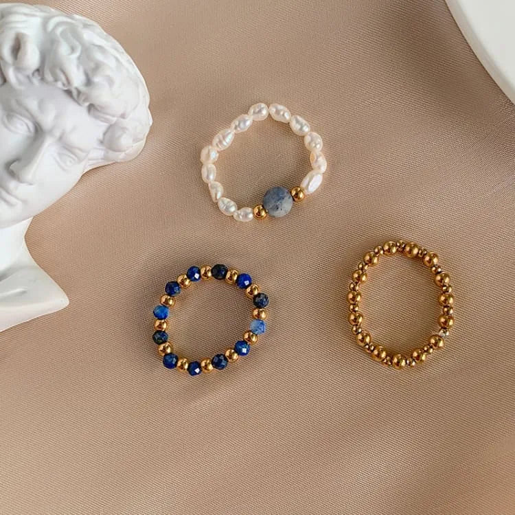 Bague lapis lazuli en trio de perles