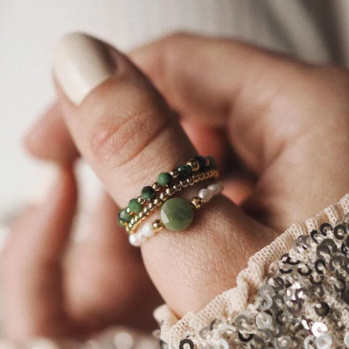 Bague jaspe vert en trio de perles