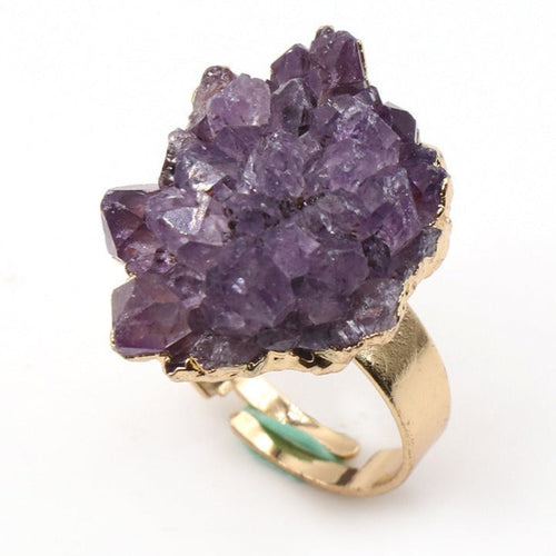 Bague améthyste ajustable, plaqué or ou argent