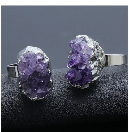 Bague améthyste ajustable, plaqué or ou argent