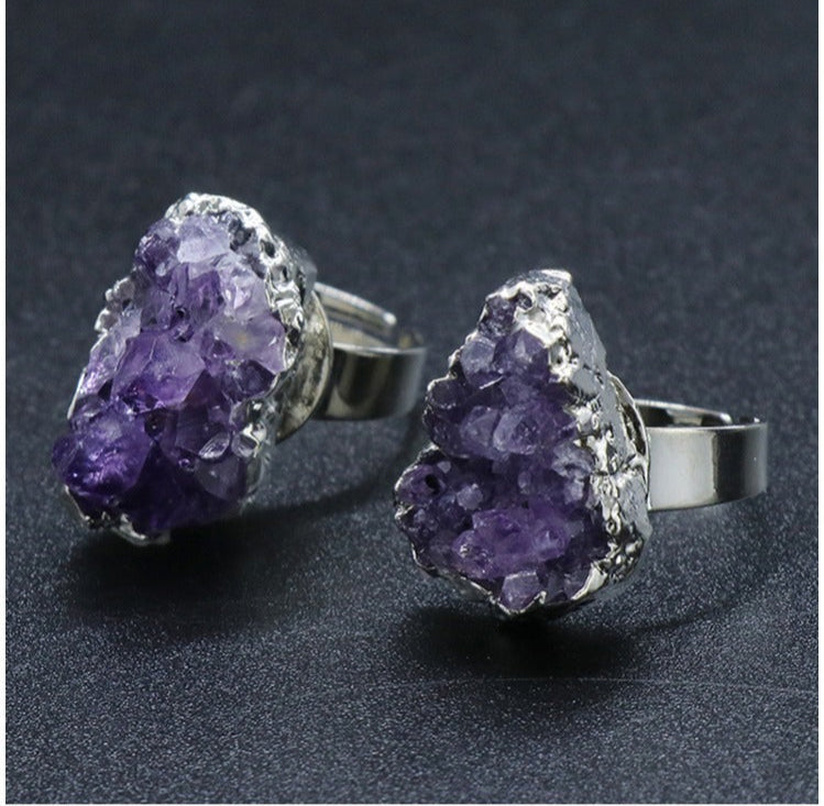 Bague améthyste ajustable, plaqué or ou argent