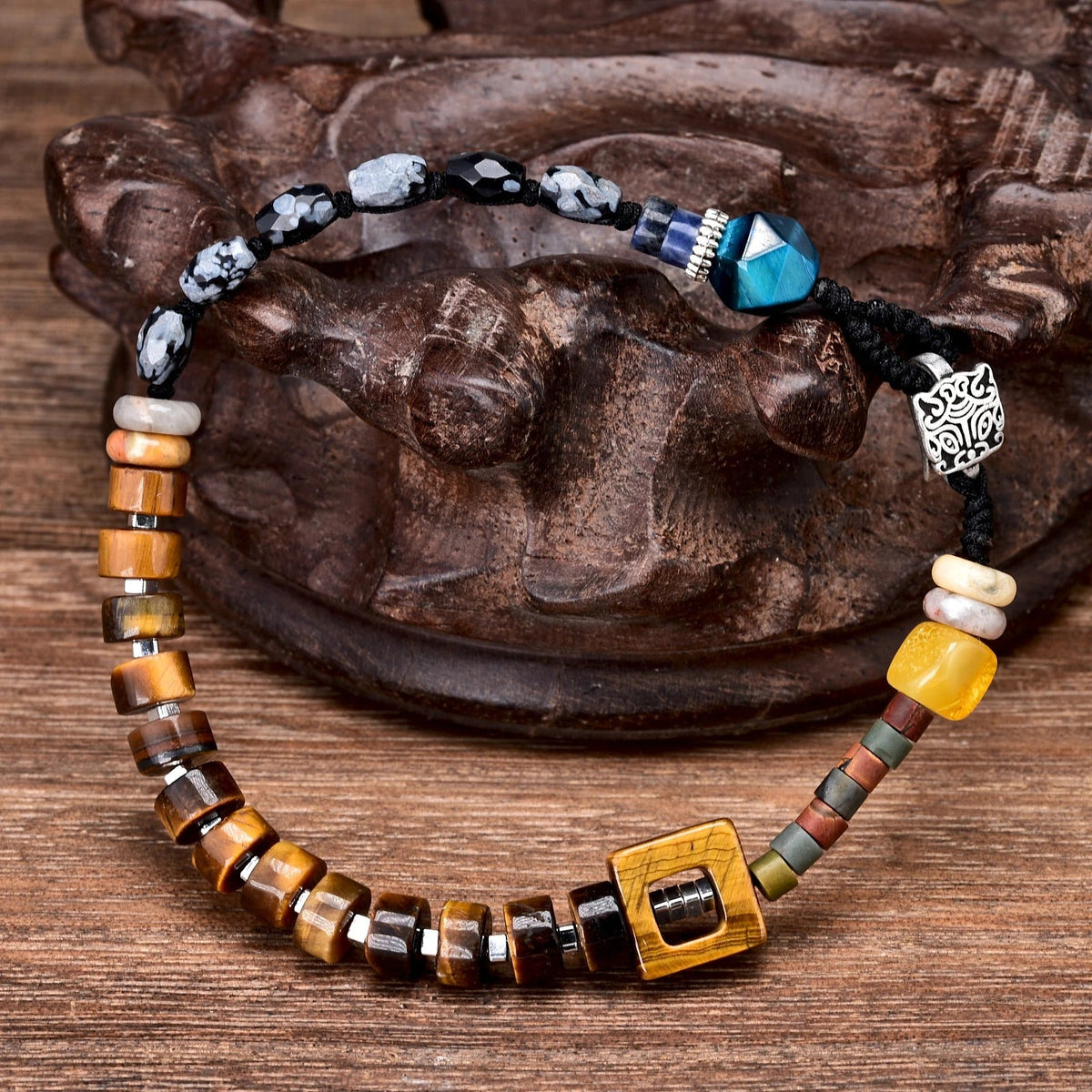 Bracelet oeil de tigre et obsidienne Feng Shui