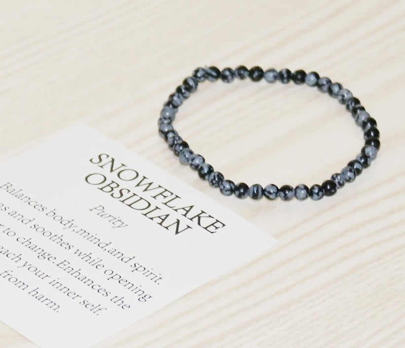 Bracelet obsidienne neige, fines perles de 4 mm