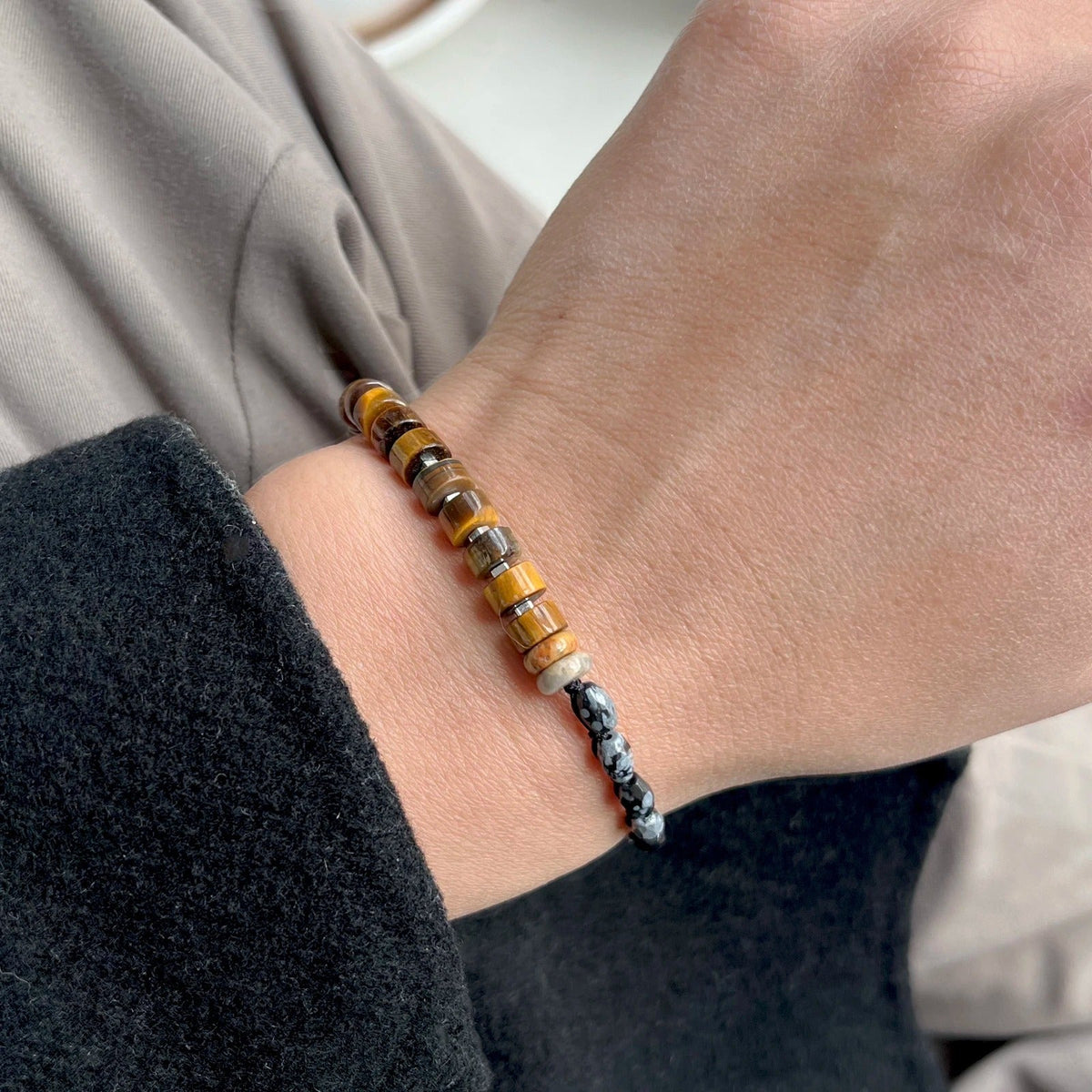 Bracelet oeil de tigre et obsidienne Feng Shui