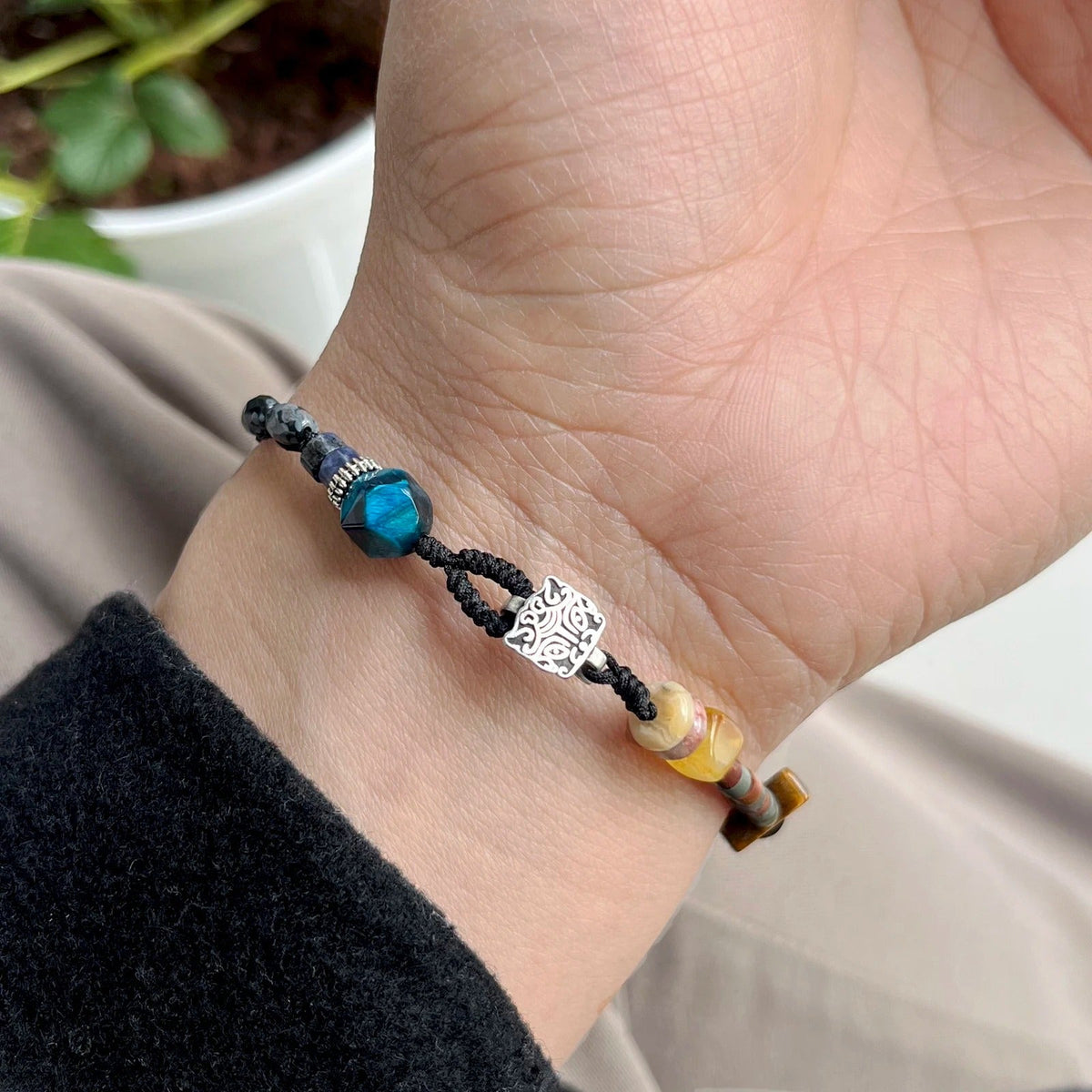 Bracelet oeil de tigre et obsidienne Feng Shui